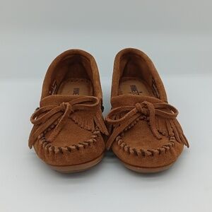 Minnetonka Brown Suede Moccasins with Hand-Stitching